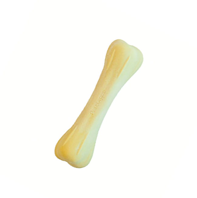 Cream rubber bone shaped dog toy