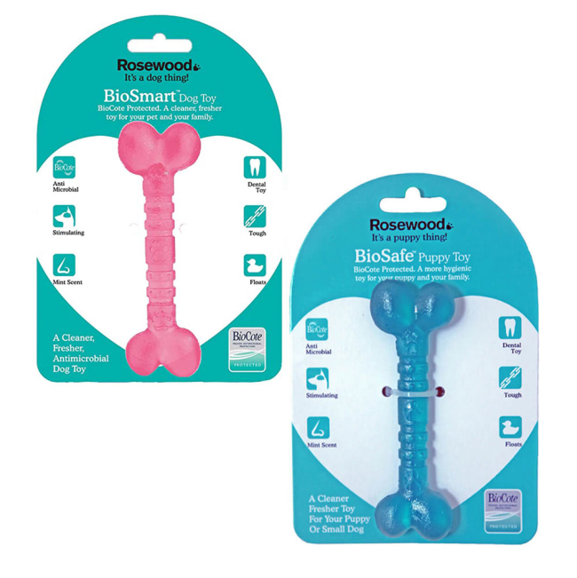 Pink & blue plastic bone puppy toys