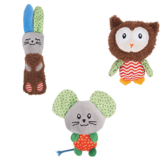 Owl, rabbit & mouse fabric cat toys