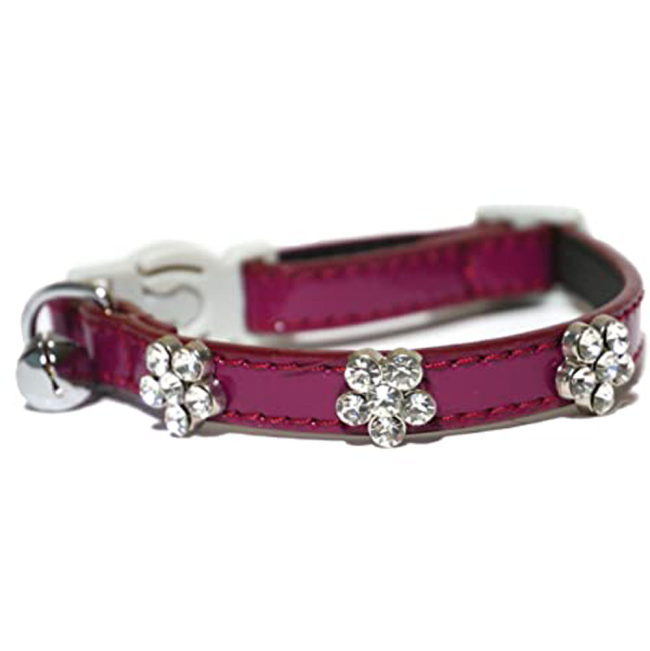 Burgunsy cat collar with diamante flowers