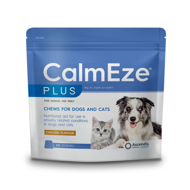 Blue &amp; White bag of calmeze plus chews for dogs &amp; cats