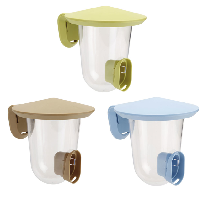 Clear seed bird feeder with green, blue or brown lids
