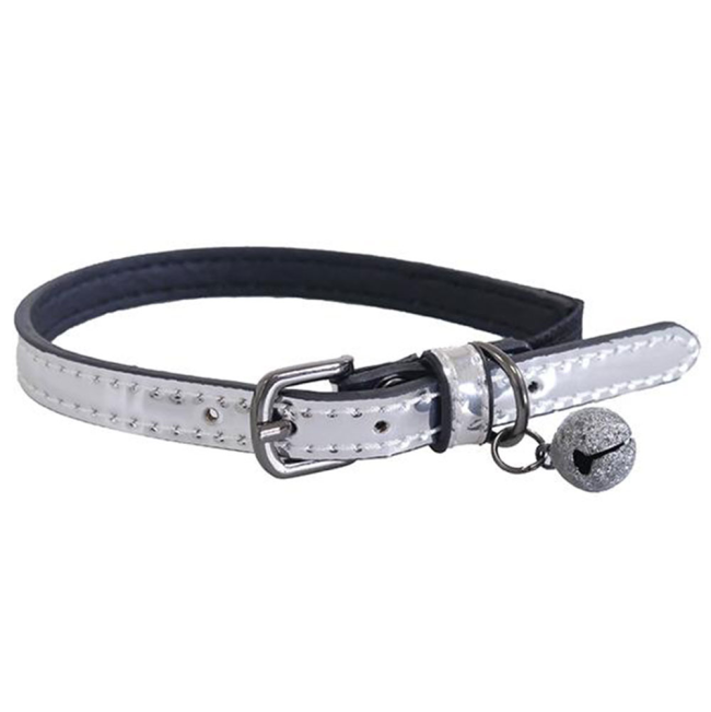 Silver faux leather cat collar