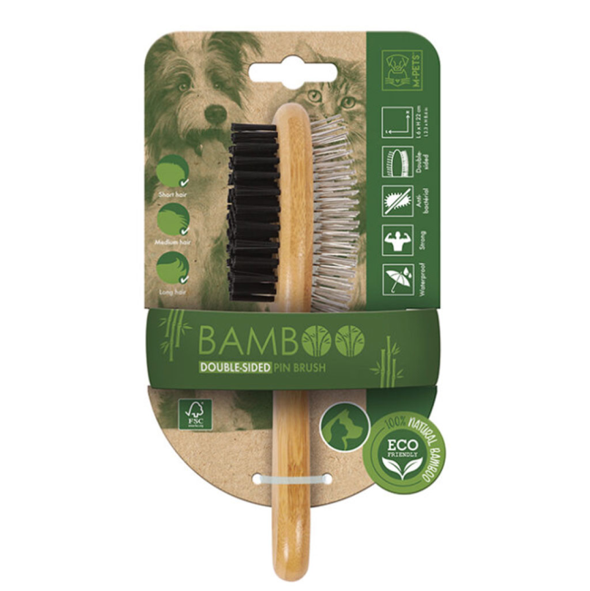 Bamboo double side pin & bristle brush in packaging