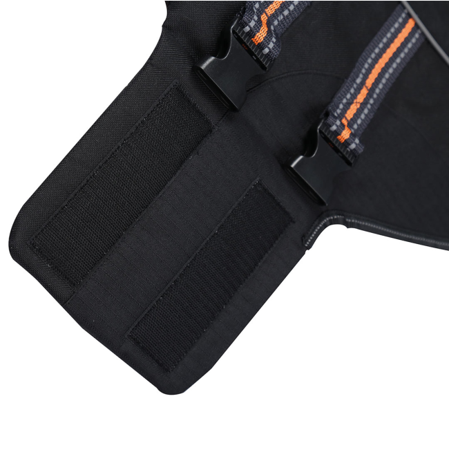 closeup of velcro strap on dog life jacket