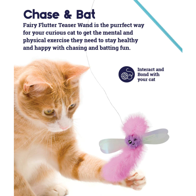 Fairy Flutter Teaser Cat Wand Toy chase and bat picture with cat batting toy