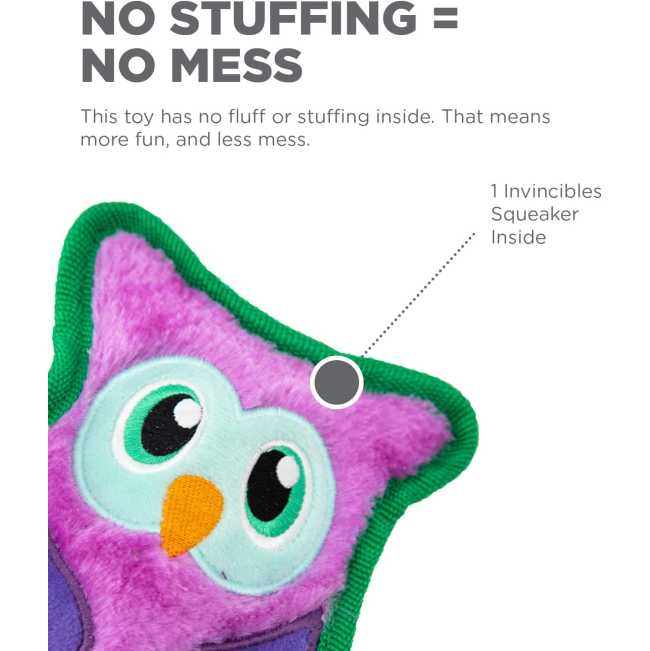 purple and green invincible plush dog toy with no stuffing
