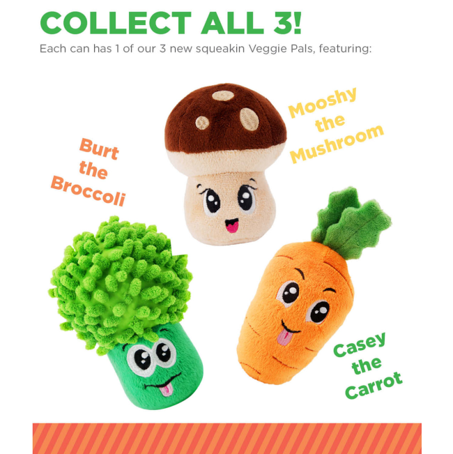 Surprise Veggie Pal Plush Dog Toy squeaking fun collect all three