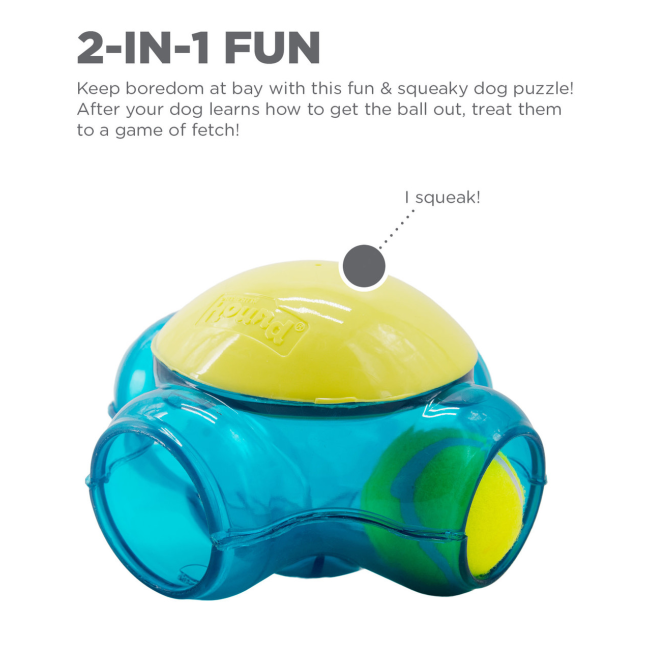 Tennis Maze Craze Puzzle Toy for Dog blue and yellow two in one