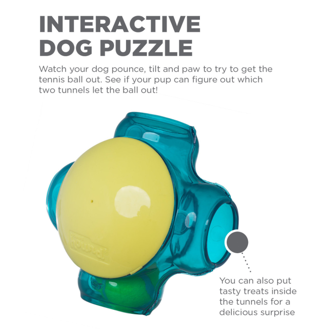 Tennis Maze Craze Puzzle Toy for Dog blue and yellow two in one interactive fun