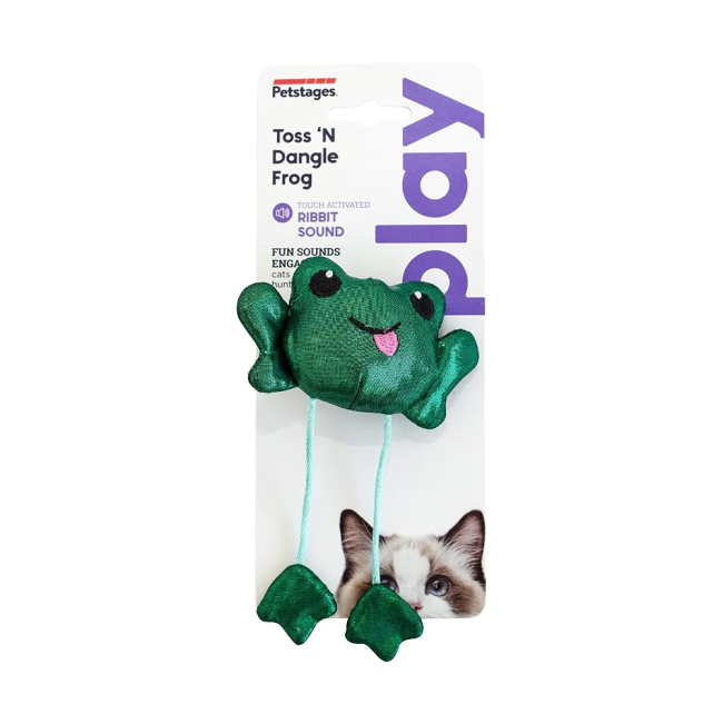 Toss 'N Dangle Frog Cat Toy in packaging