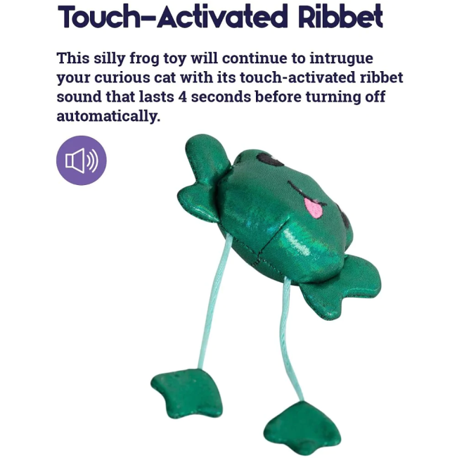 Toss 'N Dangle Frog Cat Toy Fun and Engaging Cat Toy Touch Activated Ribbet green frog toy
