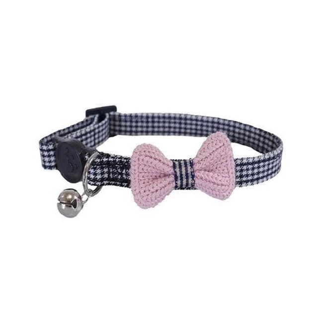 Designer Pink Bow Dogtooth Cat Collar