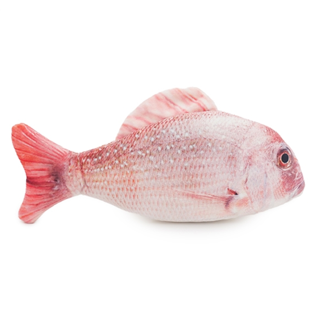 100% Catnip Fish Cat Toy trout red and white in color