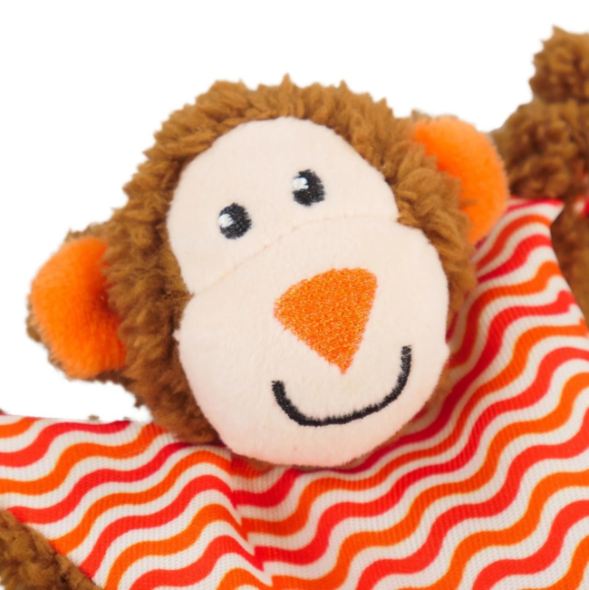 Little Nippers Cheeky Chimp Dog Toy red and orange stripes