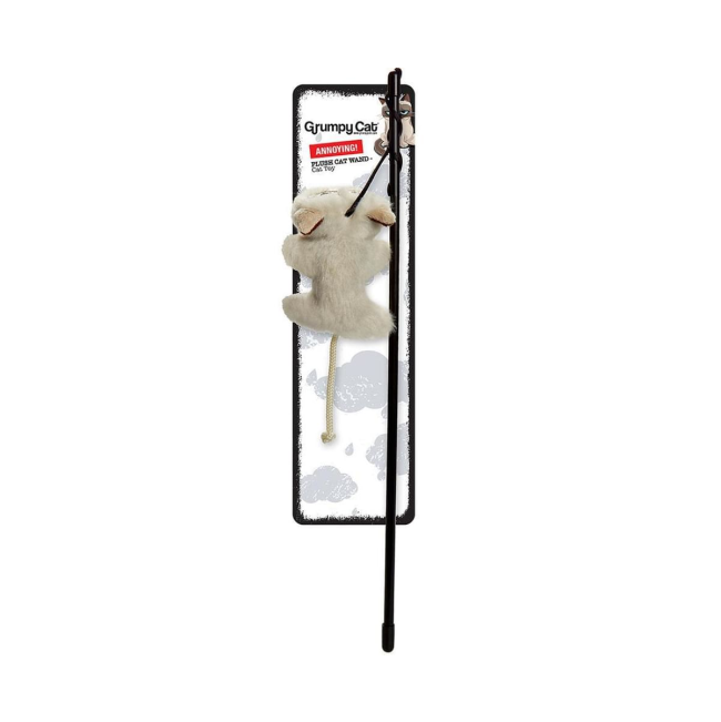 Rosewood Grumpy Cat Wand and Toy on black stink attached to black stick
