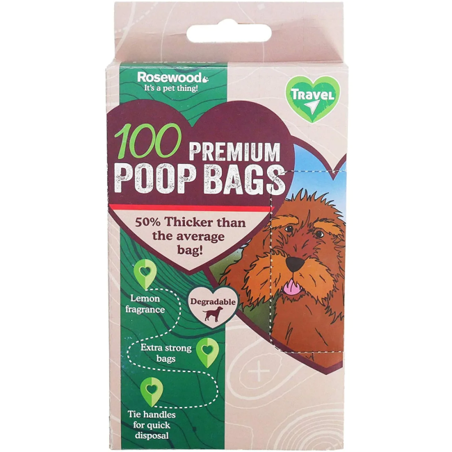 Premium Degradable Poop Bags - 100 Bags closed packaging