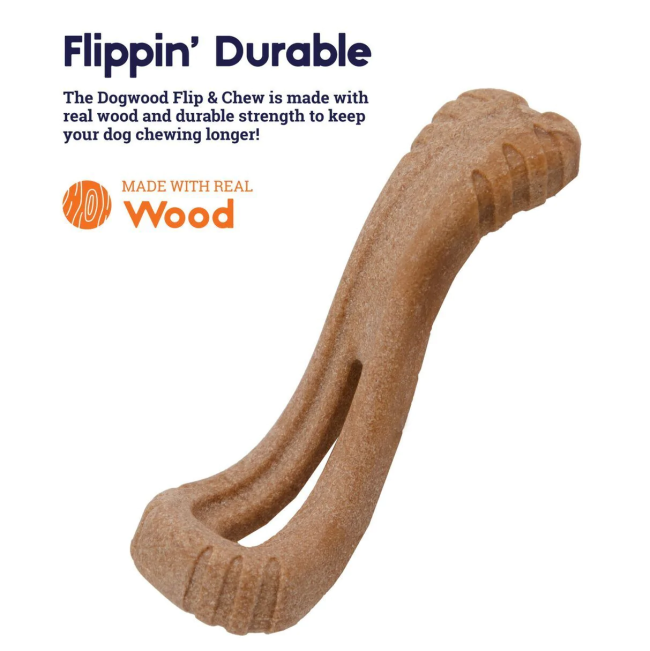 Flip & Chew Bone Dog Chew Toy brown bone flippin durable