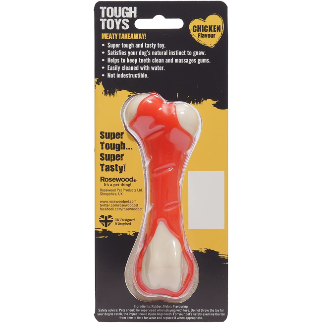 Chicken-Flavoured Bone Dog Chew Toy in clear packaging