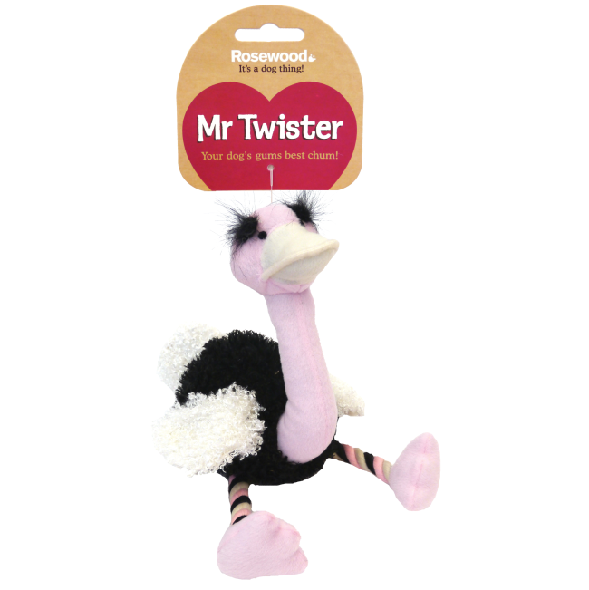 Rosewood Mister Twister Olga Ostrich Dog plush toy in packaging