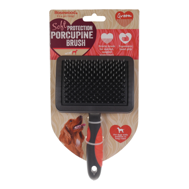 Porcupine Grooming Brush For Dogs in packaging