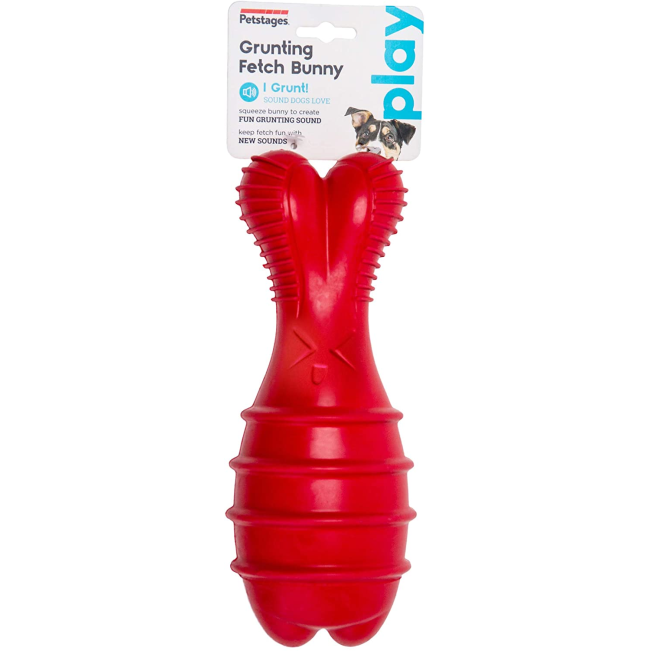 Grunt Fetch Stick Bunny Dog Toy red rubber stick