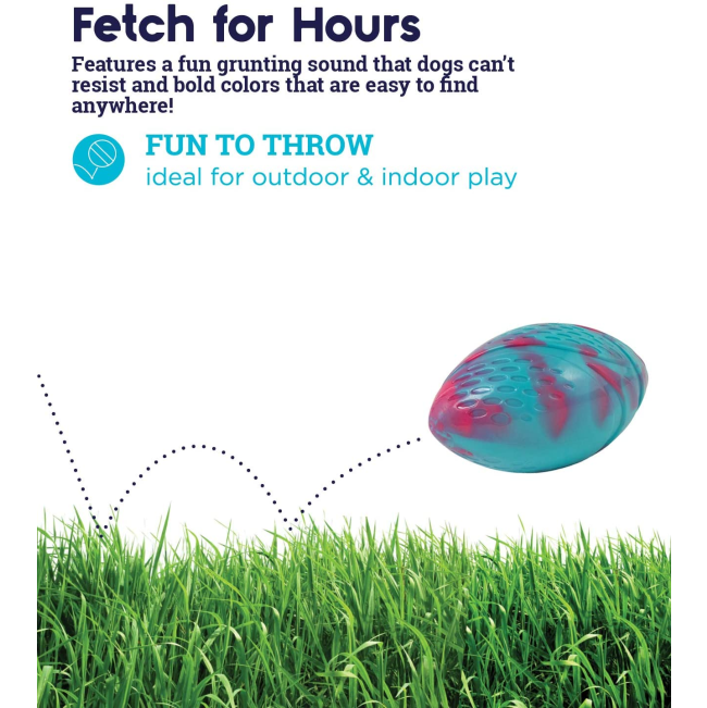 Grunt Fetch Football Dog Toy blue and pink fetch for hours