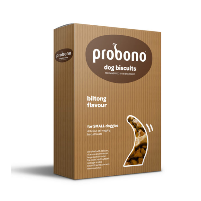 Probono Biltong Dog Biscuits in packaging