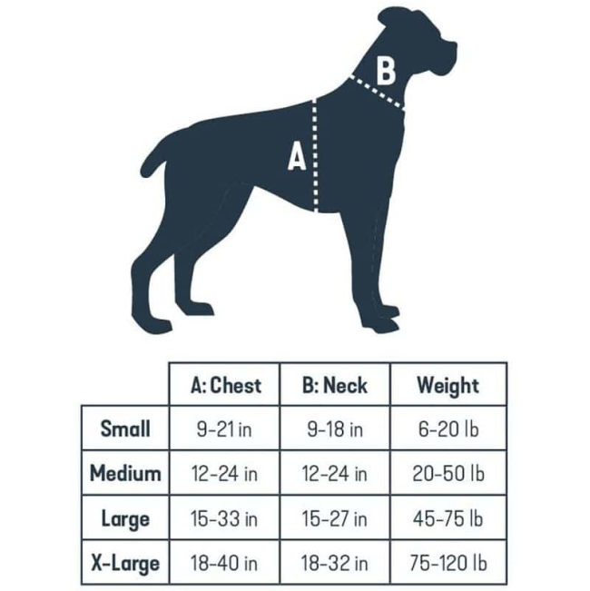 Happy Ride Dog Safety Harness size chart infographic
