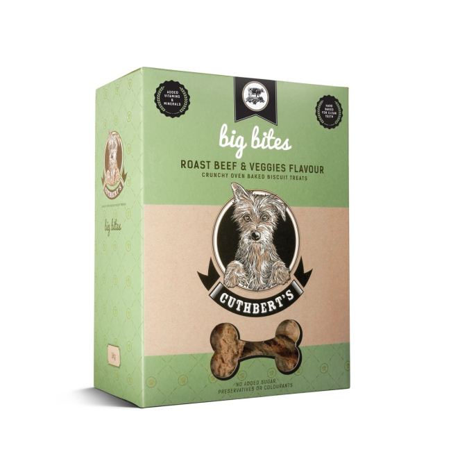 Roast Beef & Veg Dog Biscuits green packaging