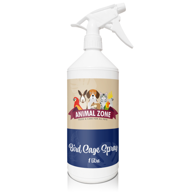 Animal Zone Bird Cage Spray blue label in whits spray bottle