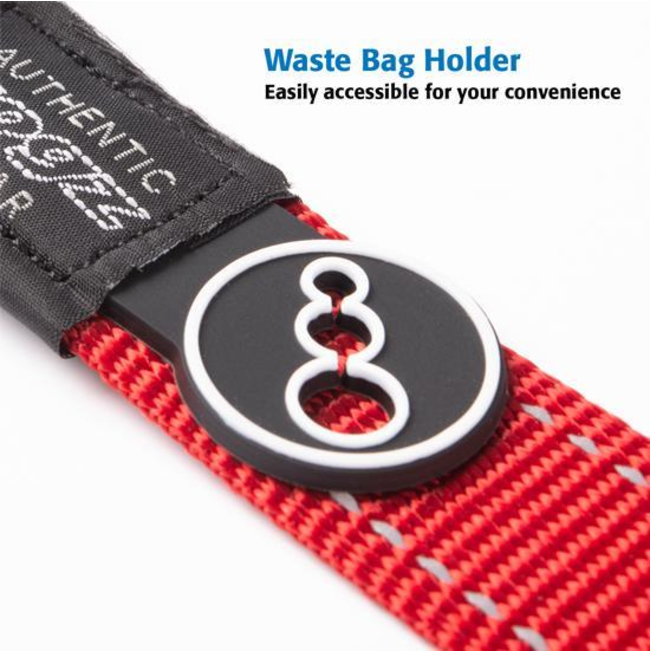 Control Multi Dog Lead waste bag holder infographic with red lead