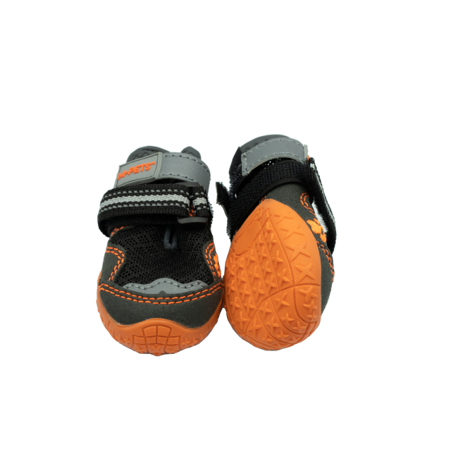Hiking Dog Shoes orange, black and grey with rubber soles