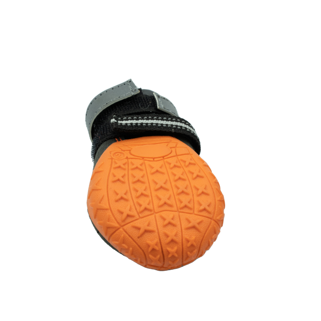 Hiking Dog Shoes bottom of shoe showcasing rubber orange sole