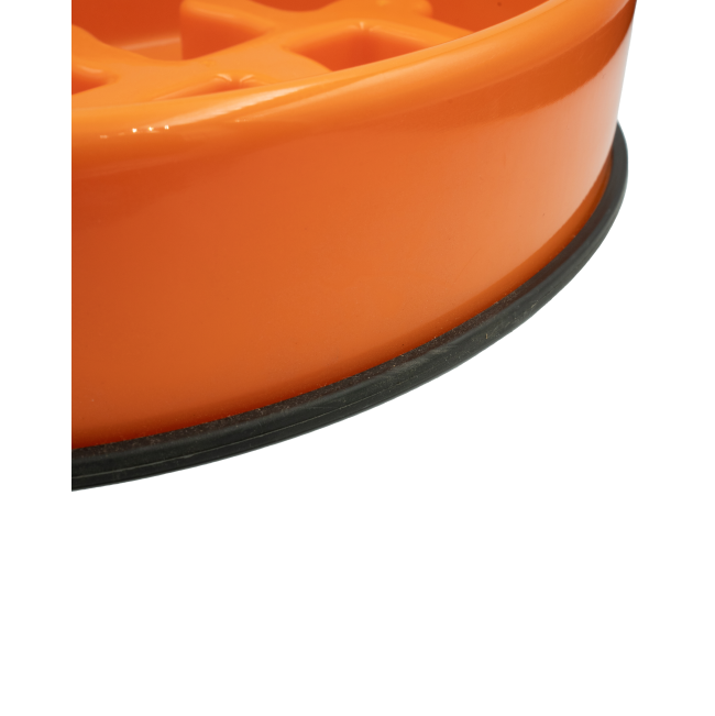 Anti-Scoff Pet Bowl - Fishbone orange close up of nonslip rubber base