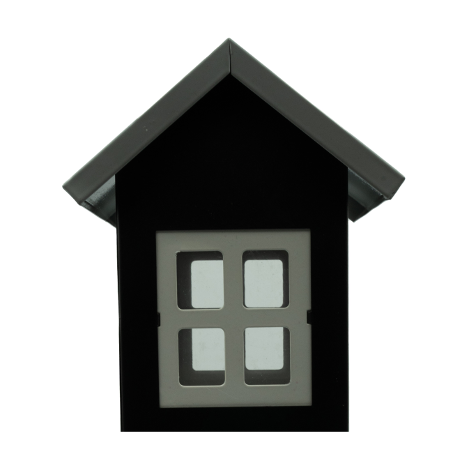 House Feeder For Birds - Black close up of window view and metal roof