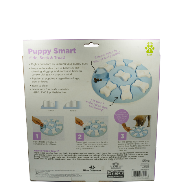 Nina Ottosson Puppy Smart Puzzle and Toy back of packaging