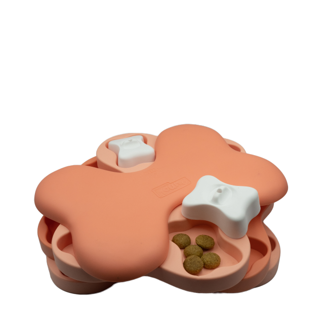 Nina Ottosson Puppy Tornado Puzzle Toy open with kibble inside