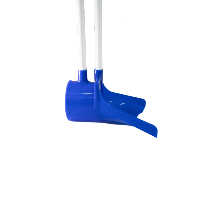 Marltons Dog Poop Scoop side view with blue bottom and white poles