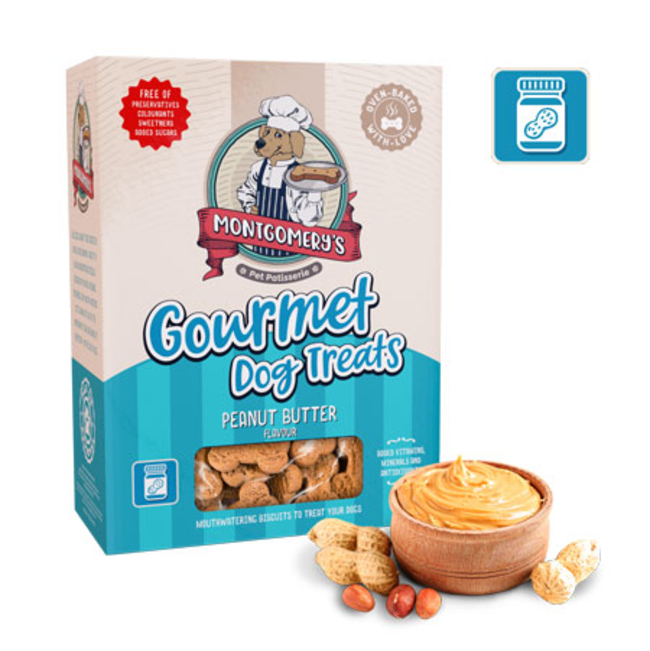 Montgomery’s Peanut Butter Dog Biscuits in carton packaging