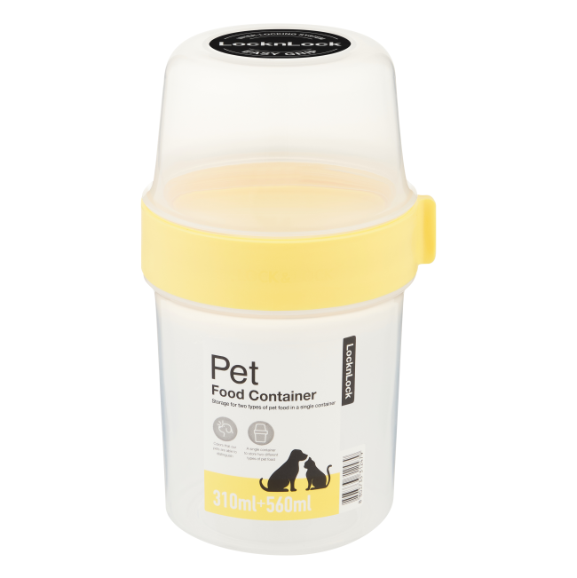 Pet Food Container clear plastic with yellow spilt level container holder