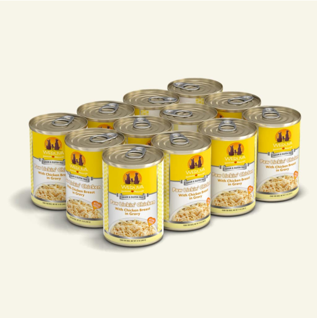 Weruva Paw Lickin' Chicken Wet Dog Food tray of tins