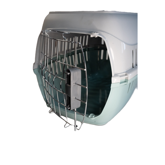 Road Runner Carrier for Small Dogs & Cats close up of the metal cage door