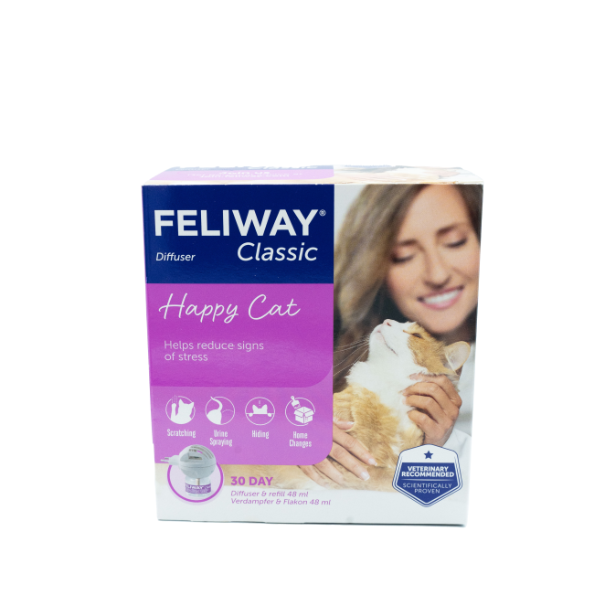 Feliway Plug-in Diffuser & Refill for Cats pink and purple packaging