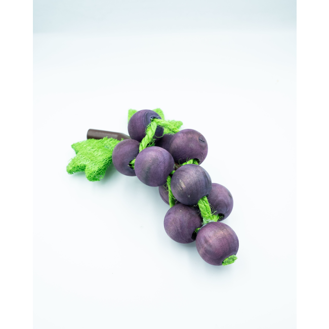 Grape ‘n Gnaw Toy for Small Pets & Birds out of packaging purple wooden balls shaped like a grape