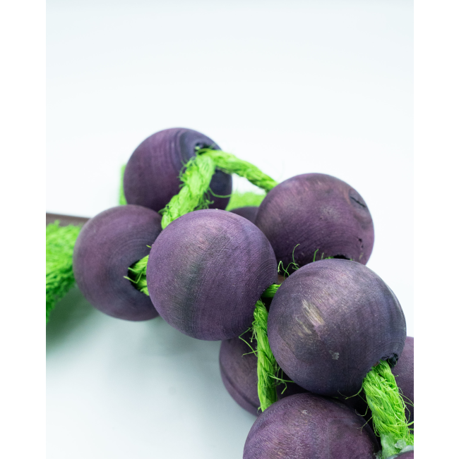 Grape ‘n Gnaw Toy for Small Pets & Birds close up of purple wooden grapes