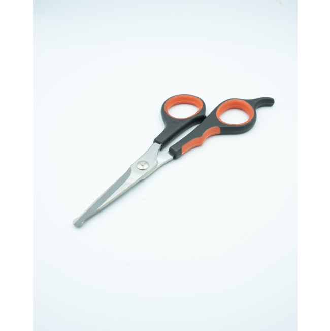 Ear & Face Scissors For Dogs out of packaging with black and red design