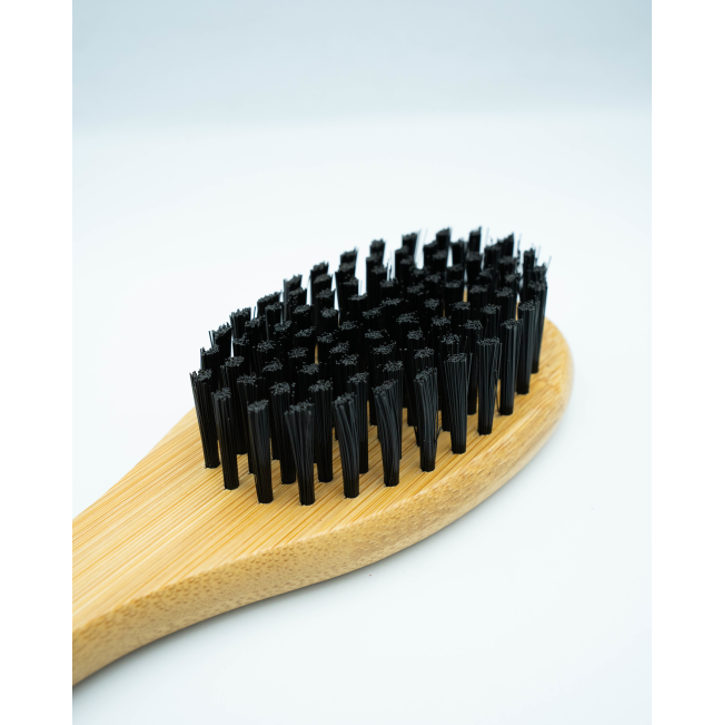 Bamboo Soft Bristle Brush close up of soft bristles with bamboo handle