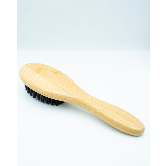 Bamboo Soft Bristle Brush back side with bamboo handle