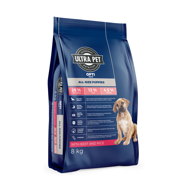 OptiWoof Puppy Food - Beef & Rice 2kg packaging